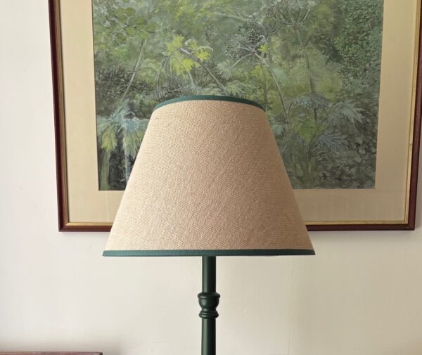 14” Hessian empire shade with forest green trim