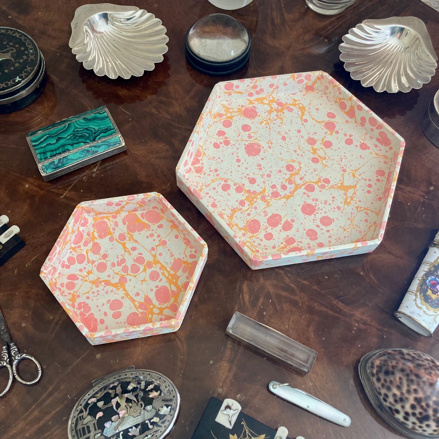 Hexagonal Trinket tray – Compton Marbling